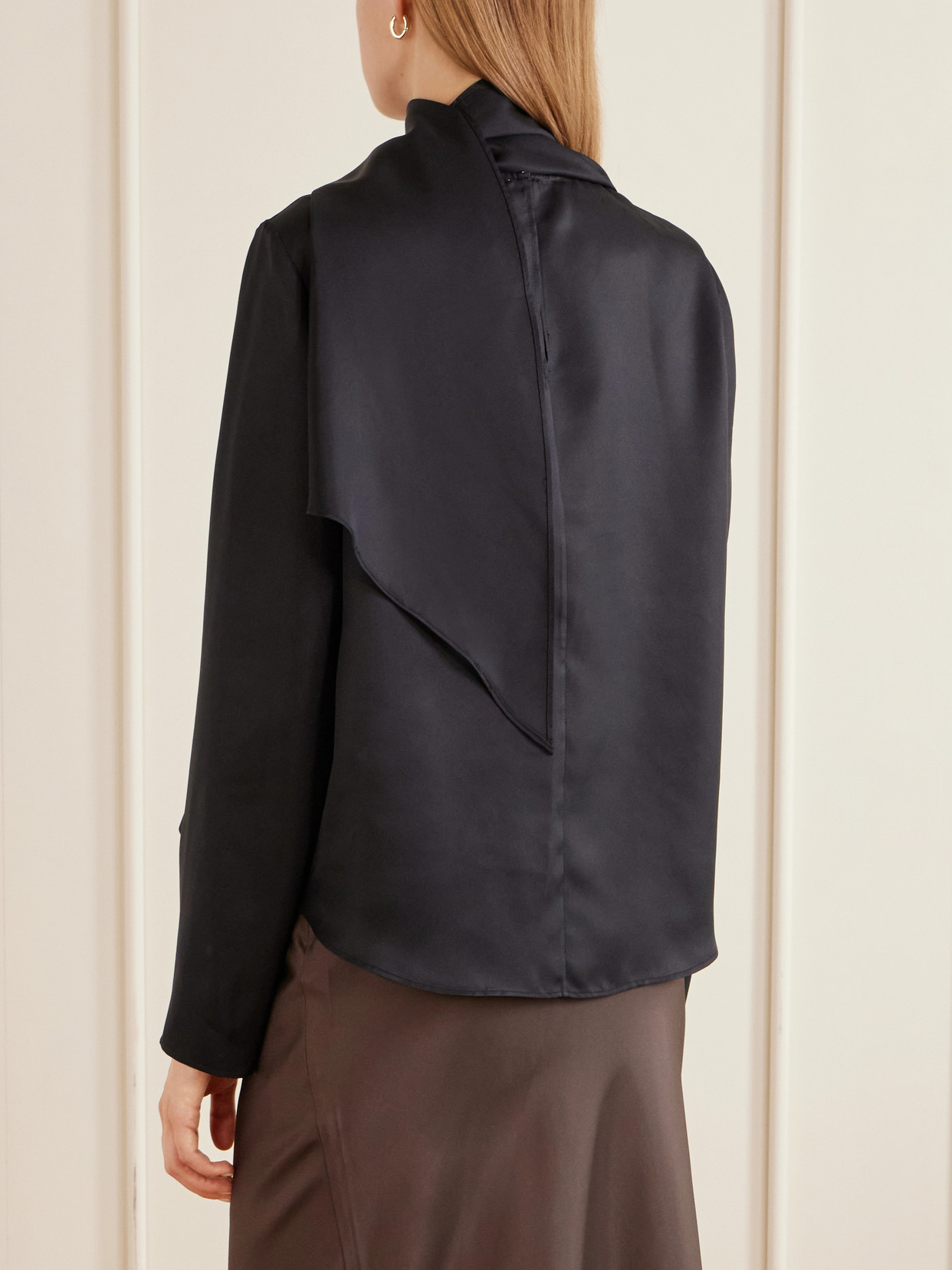 Gala Scarf-Detail Silk-Twill Blouse