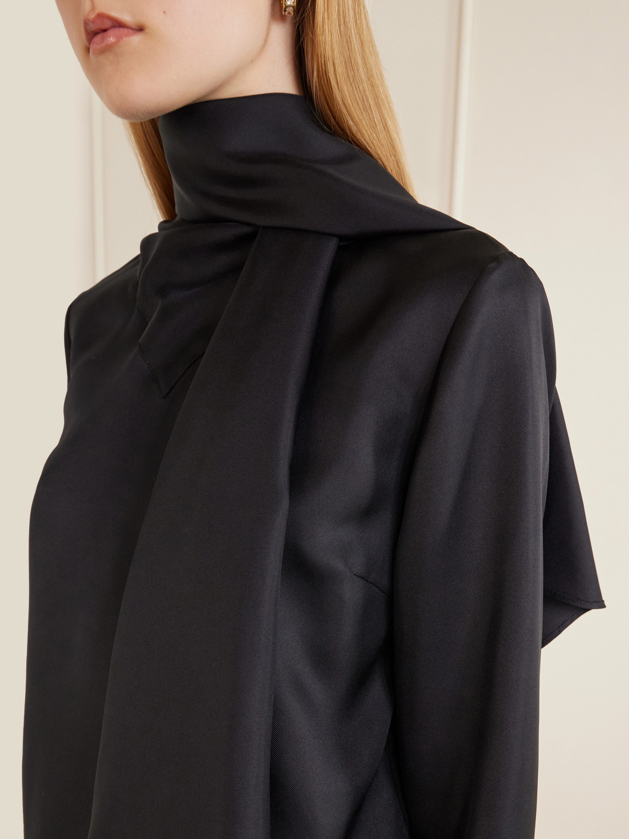 Gala Scarf-Detail Silk-Twill Blouse