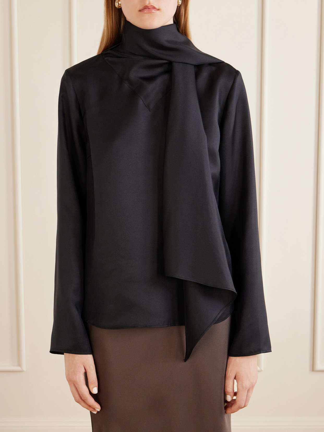 Gala Scarf-Detail Silk-Twill Blouse