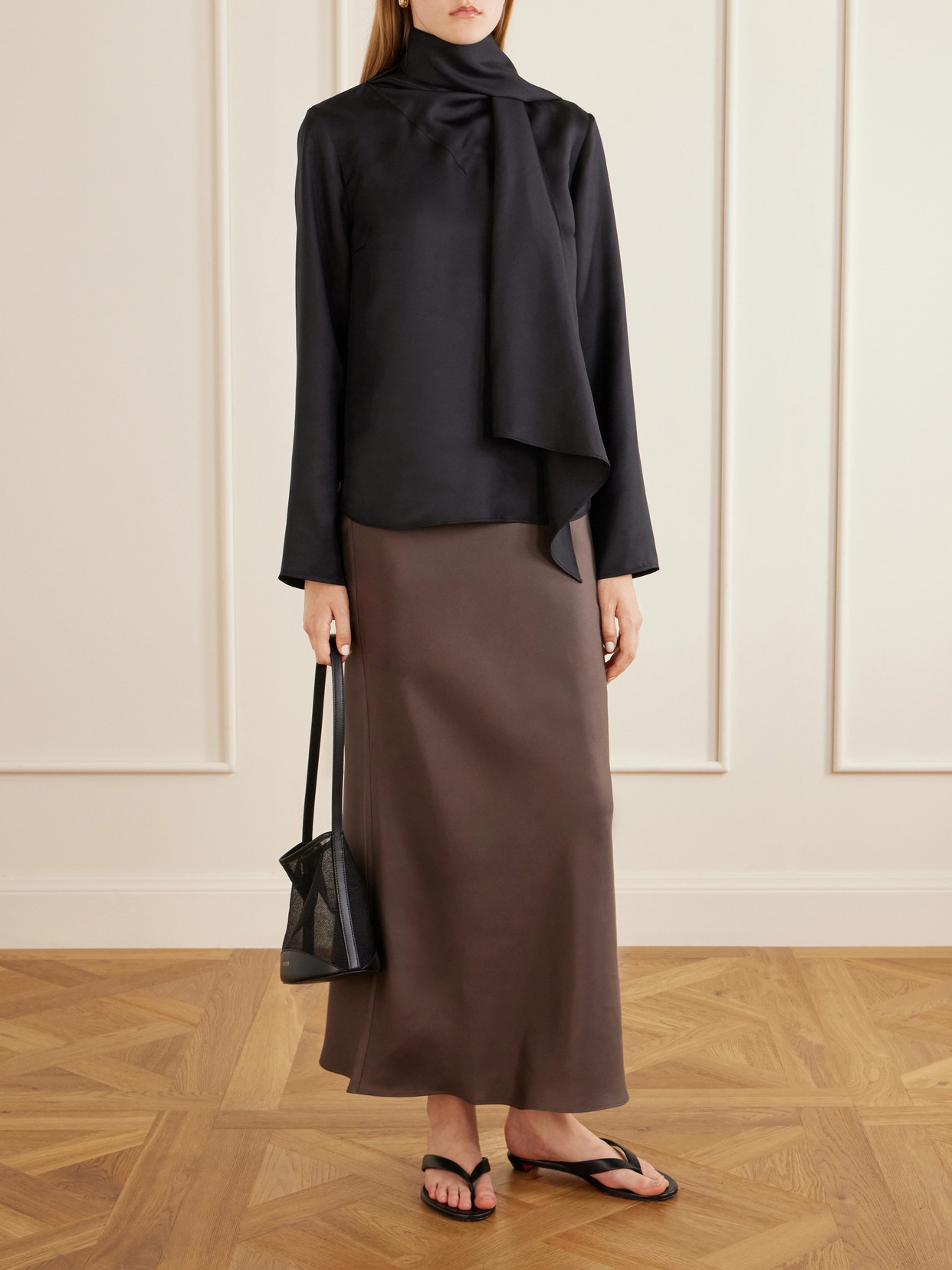 Gala Scarf-Detail Silk-Twill Blouse