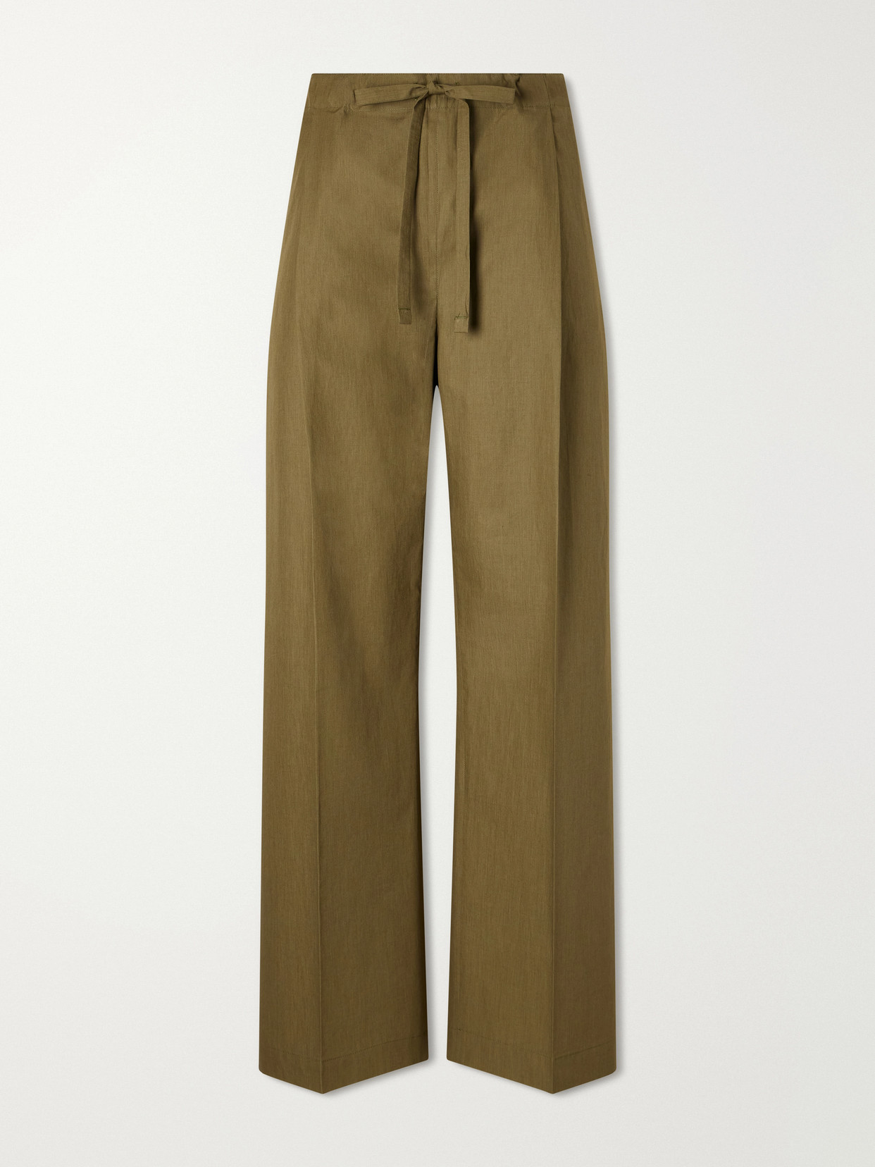 Another Tomorrow Pleated Cotton-poplin Straight-leg Pants In Green
