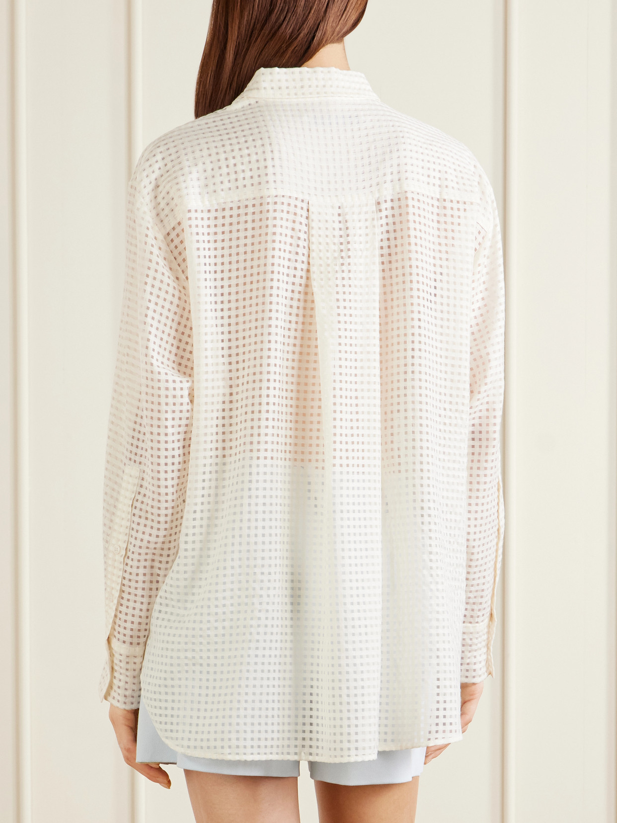 Another Tomorrow Gingham Blouse In White