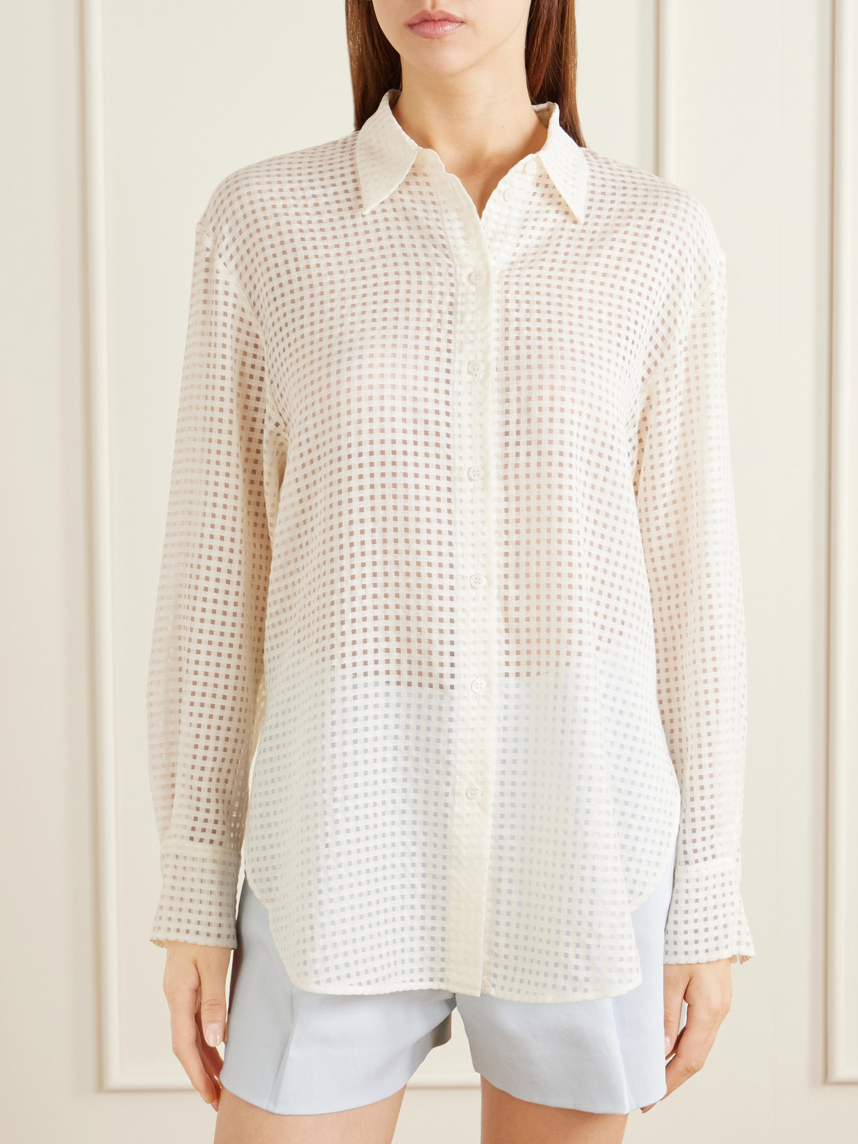 Another Tomorrow Gingham Blouse In White