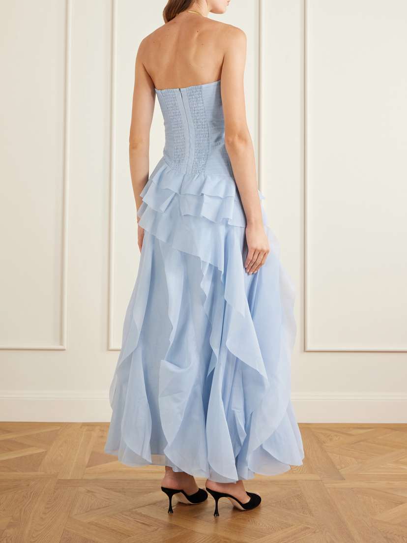 Aje Canyon Strapless Appliquéd Ruffled Pleated Chiffon Gown | Thumbnail 3 Aje Canyon Strapless Appliquéd Ruffled Pleated Chiffon Gown | Thumbnail 3