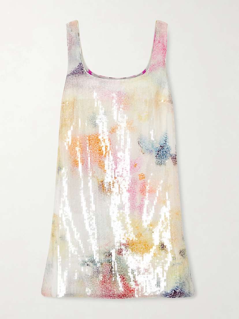 Aje Dahlia Floral-print Sequined Mesh Mini Dress