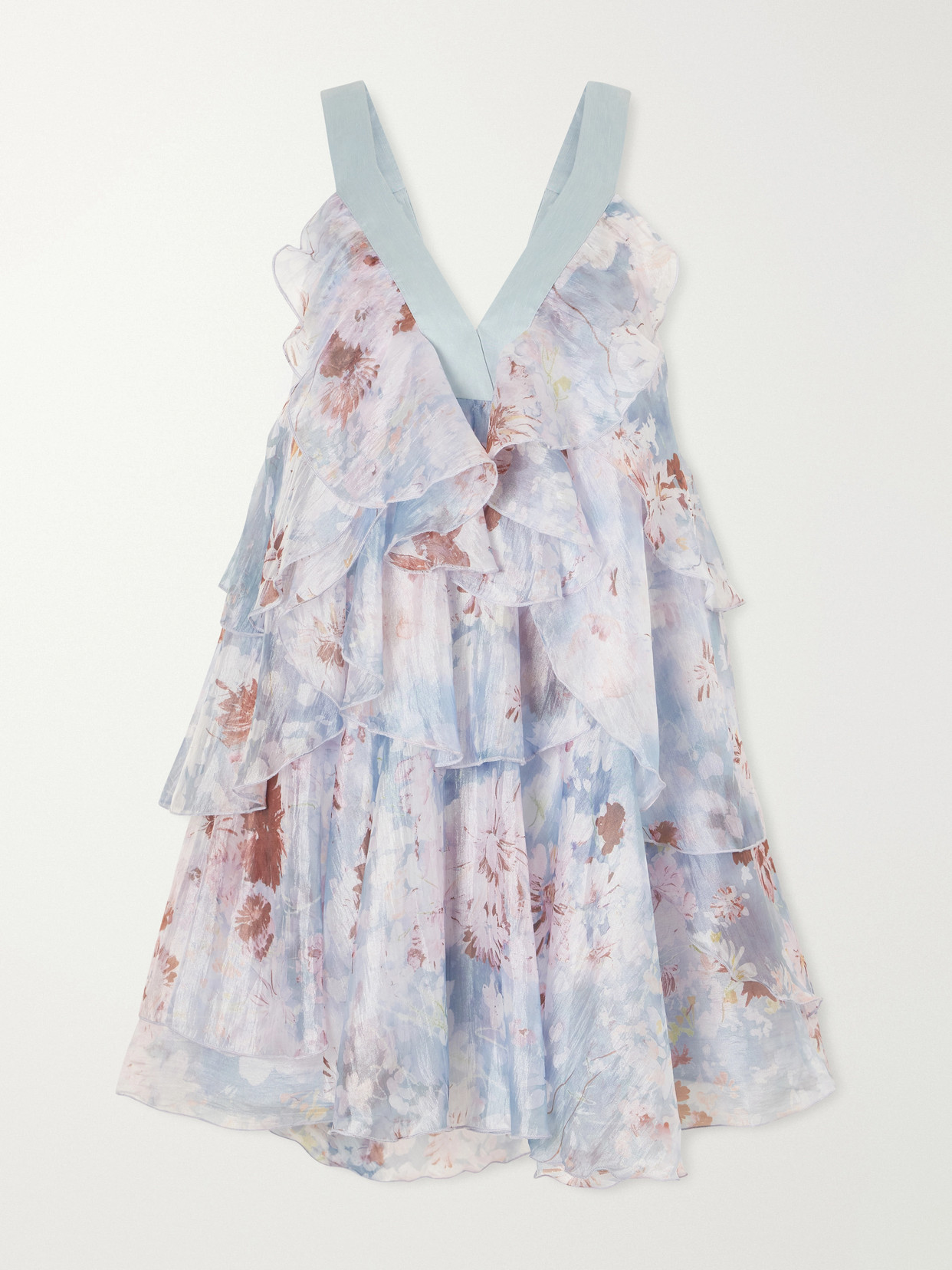 Aje Athena Floral-print Organza Mini Dress In Blue
