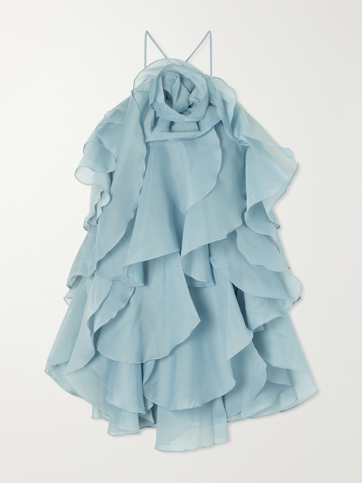 Aje Pandorea Appliquéd Ruffled Layered Chiffon Mini Dress In Blue