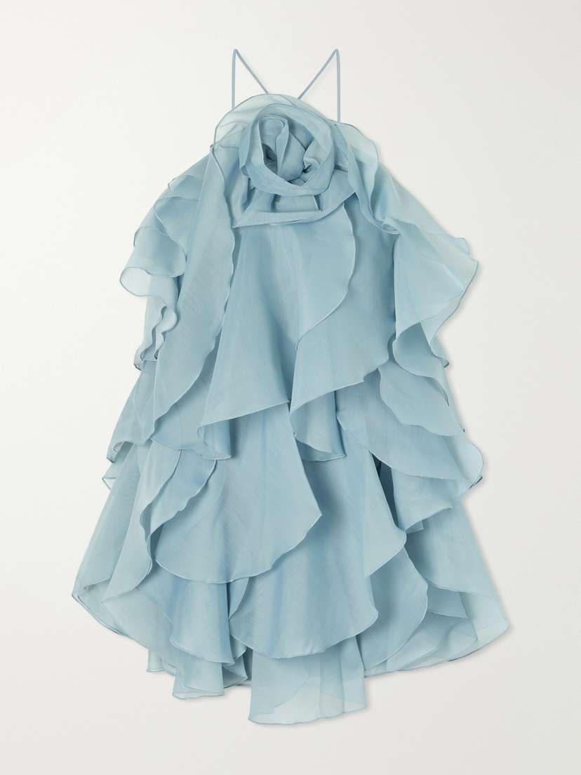 Aje Pandorea Appliquéd Ruffled Layered Chiffon Mini Dress