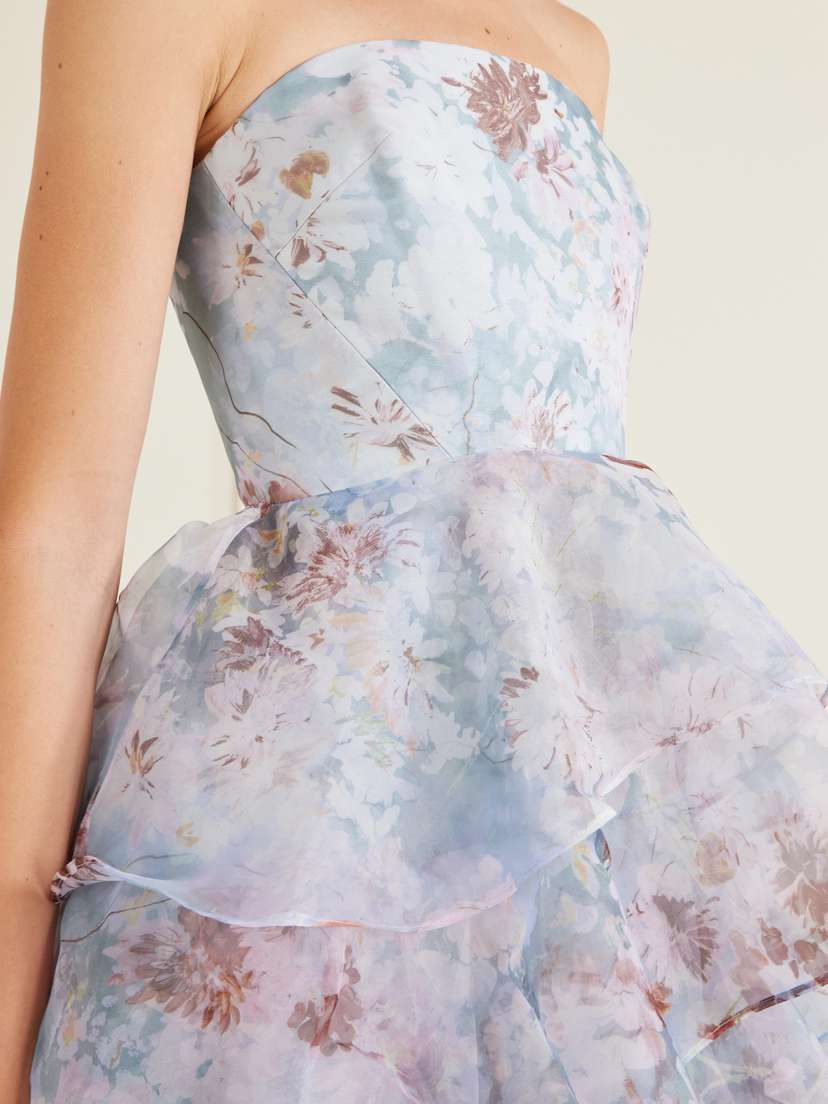 Aje Gabrielle Strapless Tiered Ruffled Floral-print Linen-blend Organza Gown | Thumbnail 4 Aje Gabrielle Strapless Tiered Ruffled Floral-print Linen-blend Organza Gown | Thumbnail 4