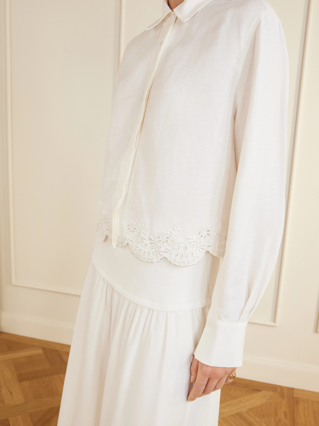Ames Cropped Broderie Anglaise Linen-Blend Shirt