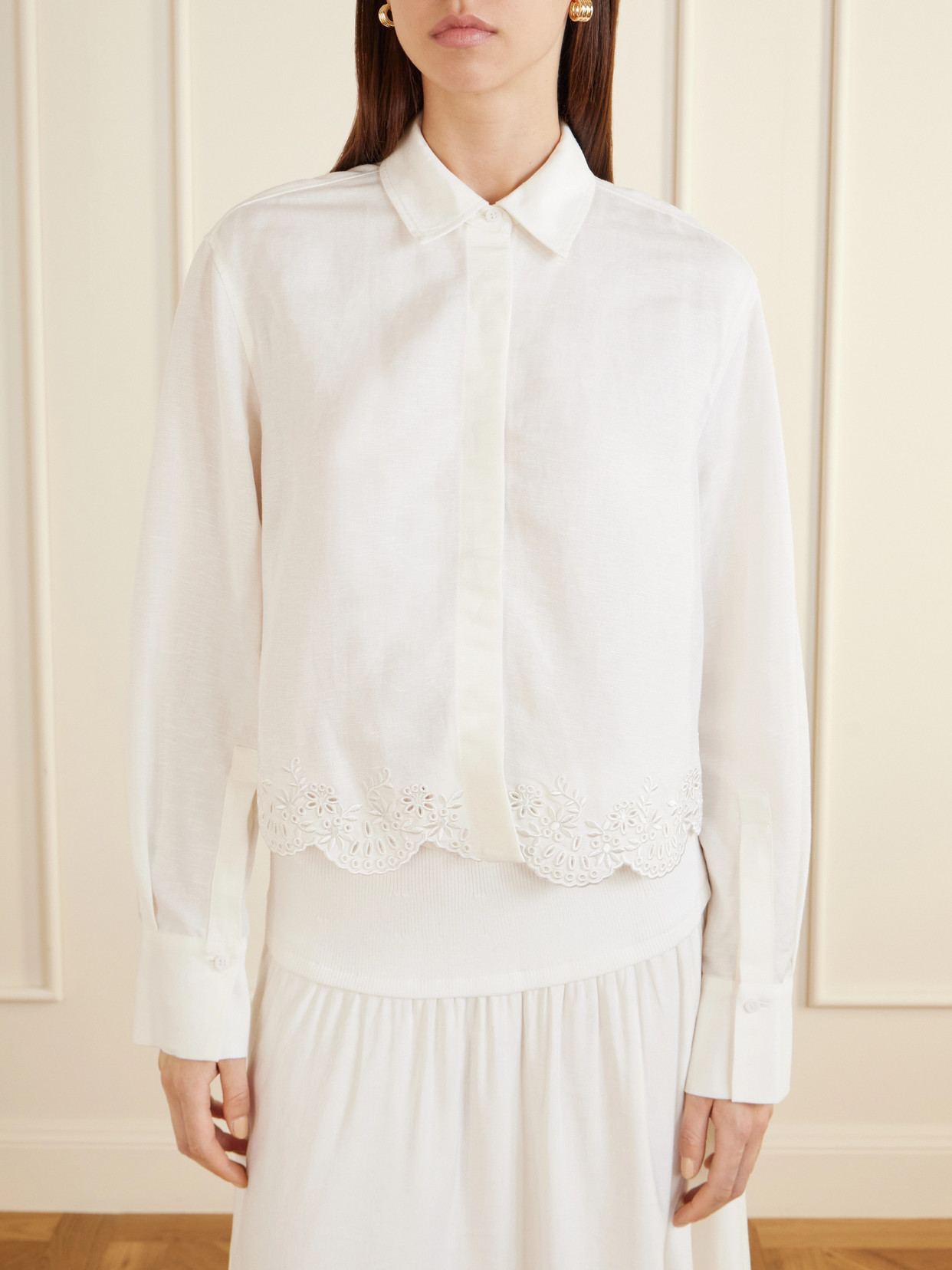 Ames Cropped Broderie Anglaise Linen-Blend Shirt
