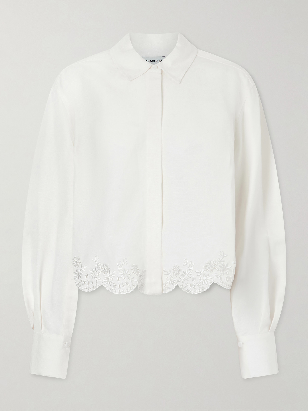 Simkhai Ames Cropped Broderie Anglaise Linen-blend Shirt In White