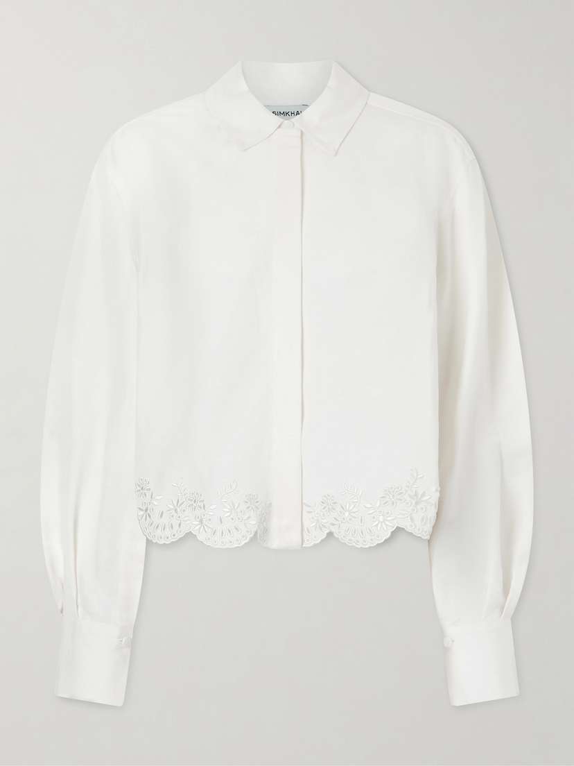 Simkhai Ames Cropped Broderie Anglaise Linen-blend Shirt