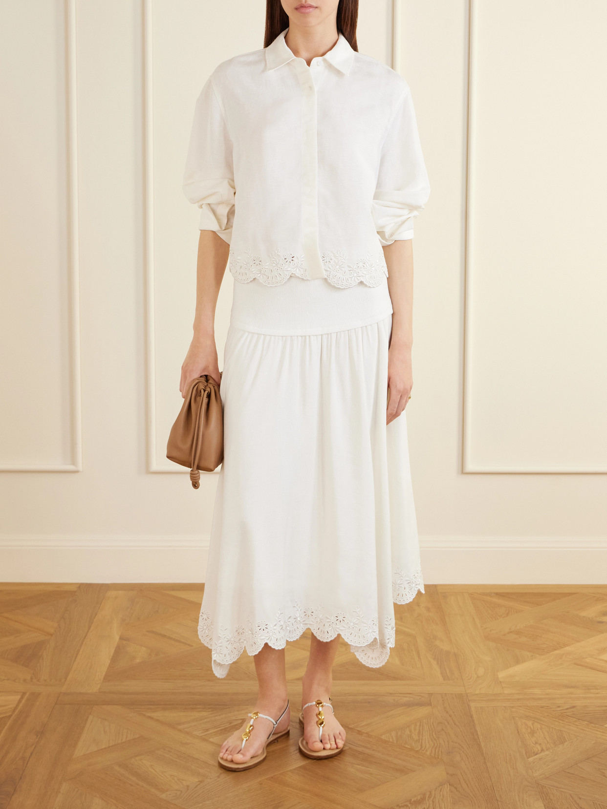 Ames Cropped Broderie Anglaise Linen-Blend Shirt