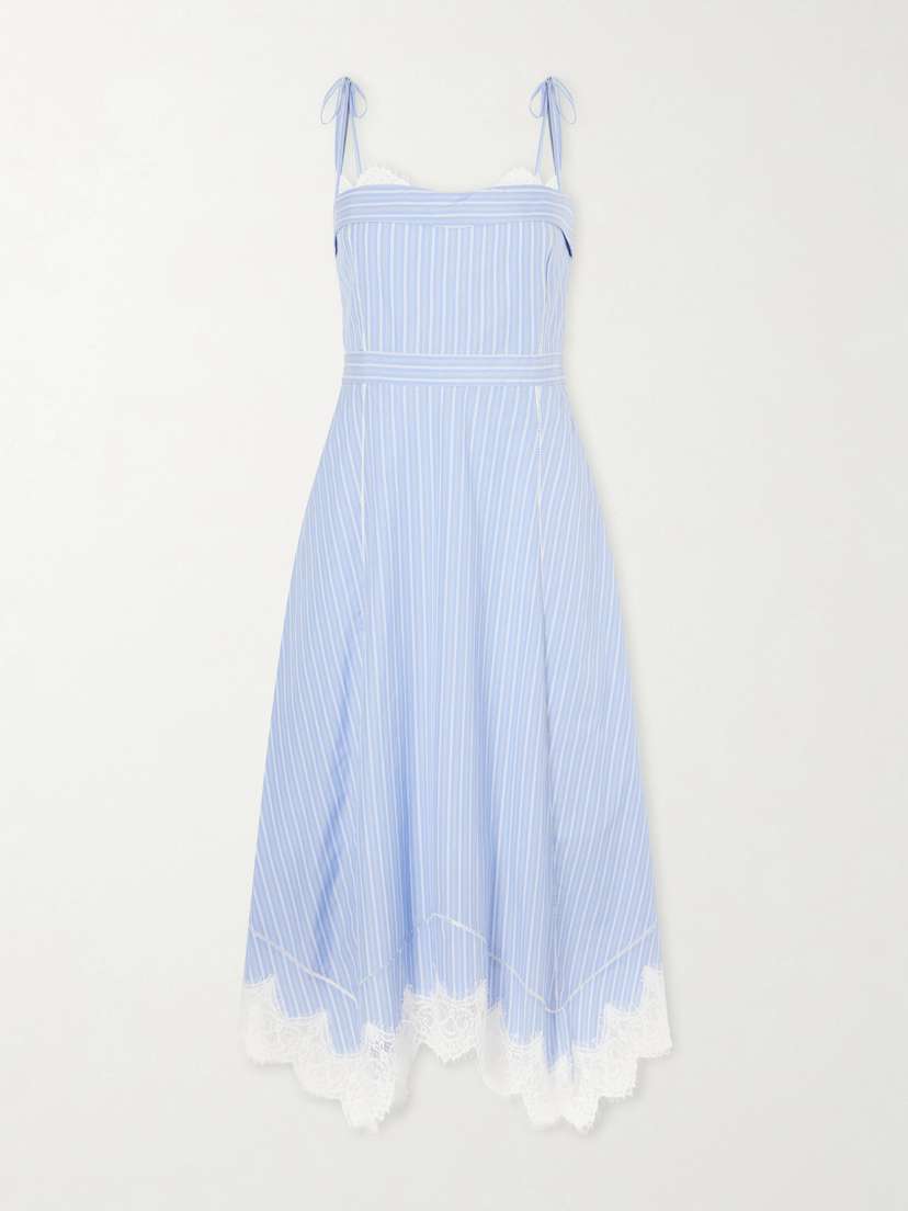 Simkhai Avaleigh Lace-trimmed Striped Cotton-poplin Midi Dress