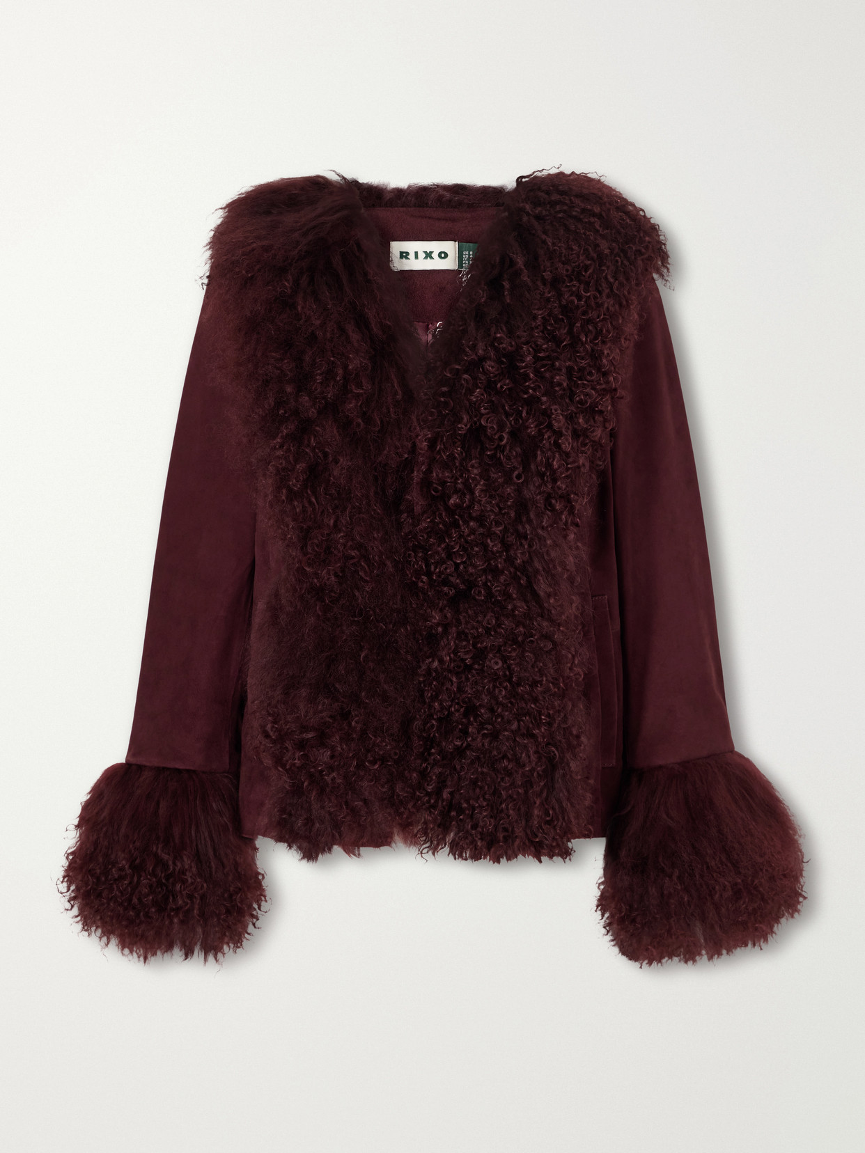 Rixo London Shearling-trimmed Suede Jacket In Burgundy