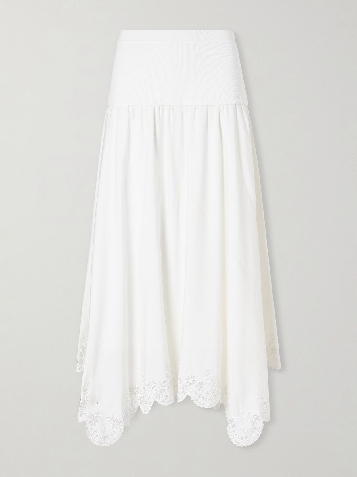 Heaven embroidered linen-blend midi skirt