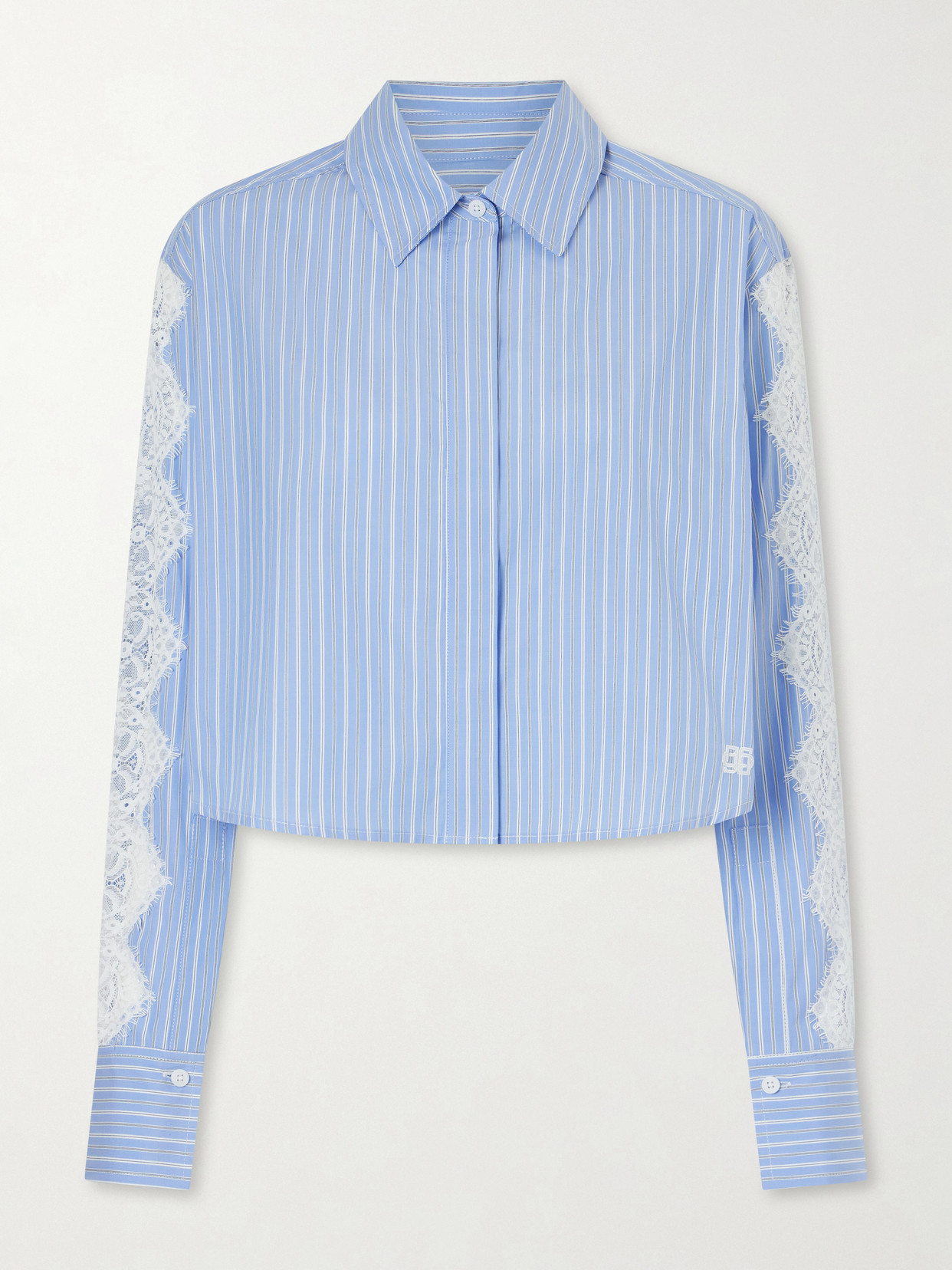 Renata Cropped Lace-Trimmed Striped Cotton-Poplin Shirt