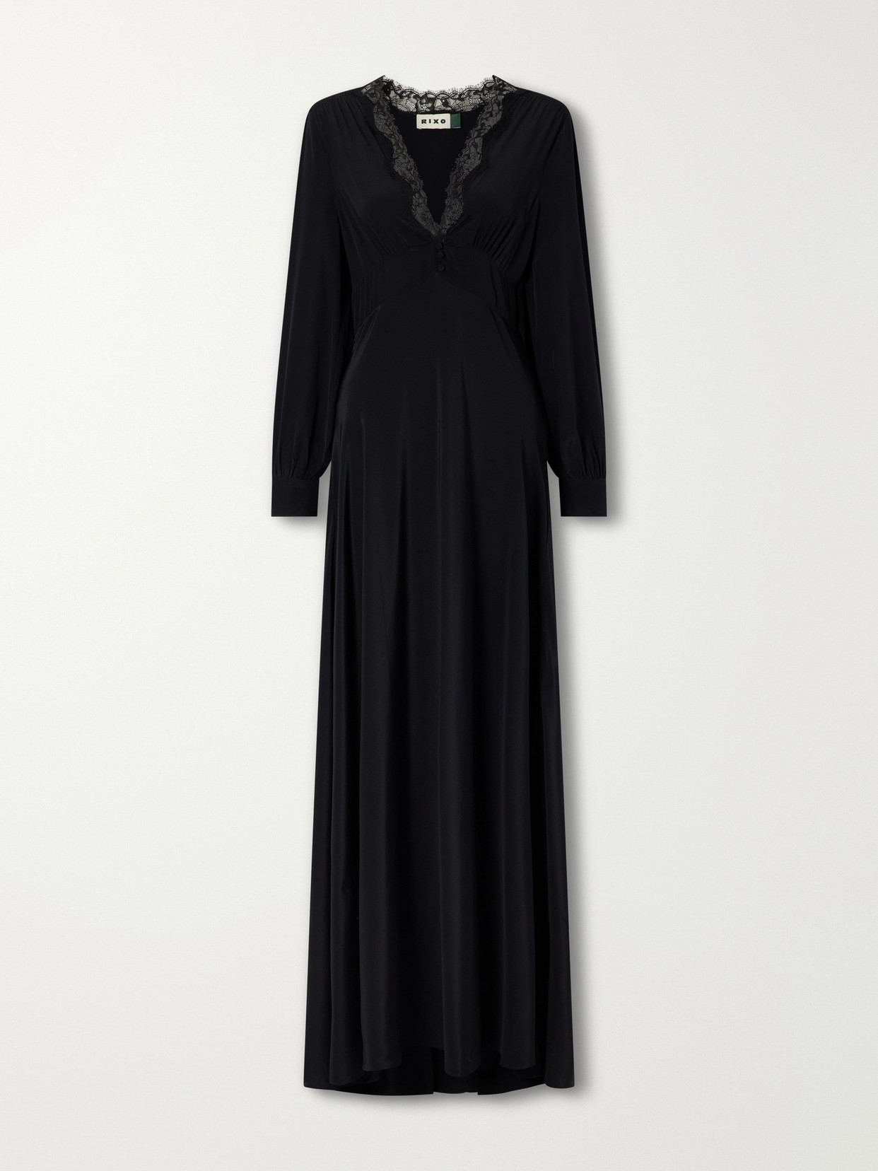 Rixo London Emory Lace-trimmed Silk-crepe De Chine Maxi Dress In Black