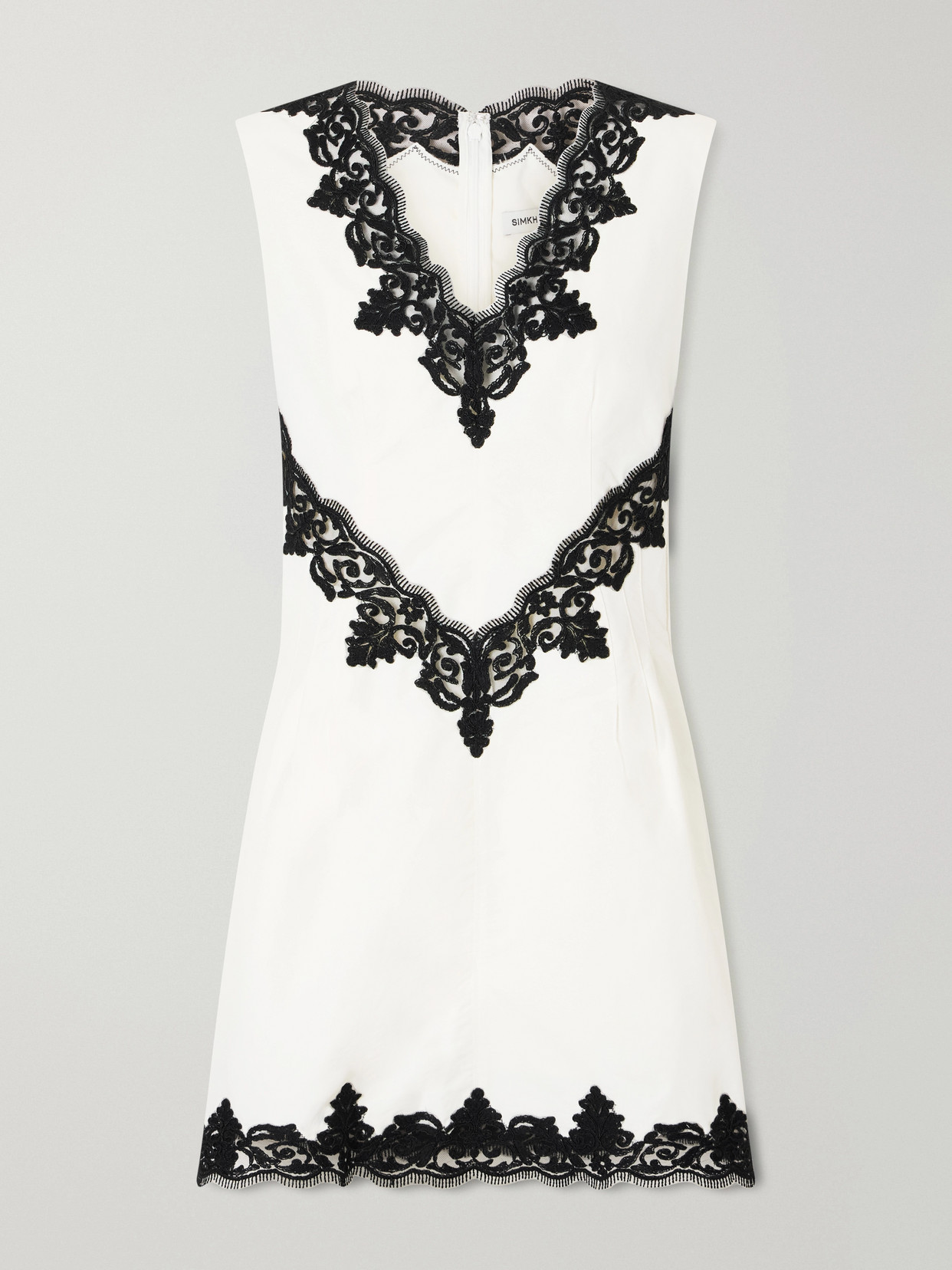 Simkhai Minna Lace-appliquéd Cotton-faille Mini Dress In Neutrals