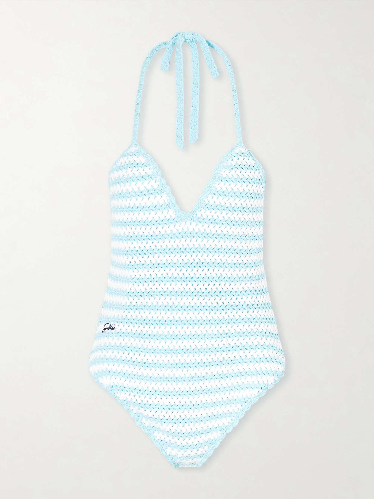Simkhai Karoline Striped Crocheted Swimsuit In Blue