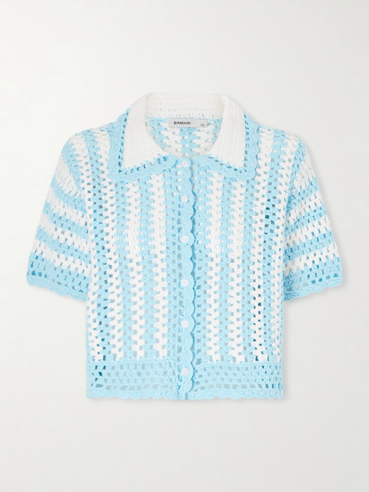 Simkhai Stanton Striped Crocheted Cotton Shirt In Blue