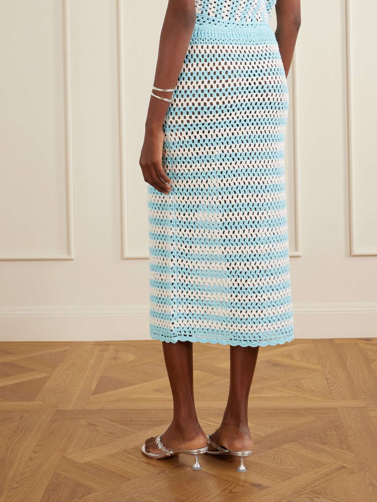 Welles Striped Crocheted Cotton Midi