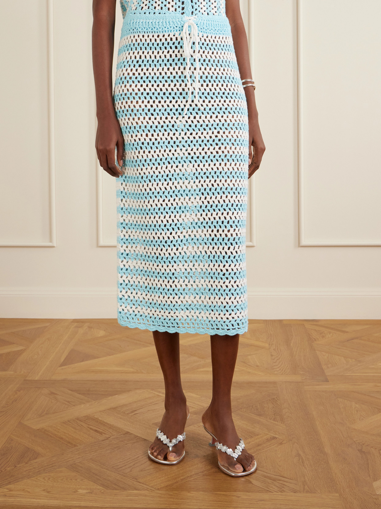 Welles Striped Crocheted Cotton Midi