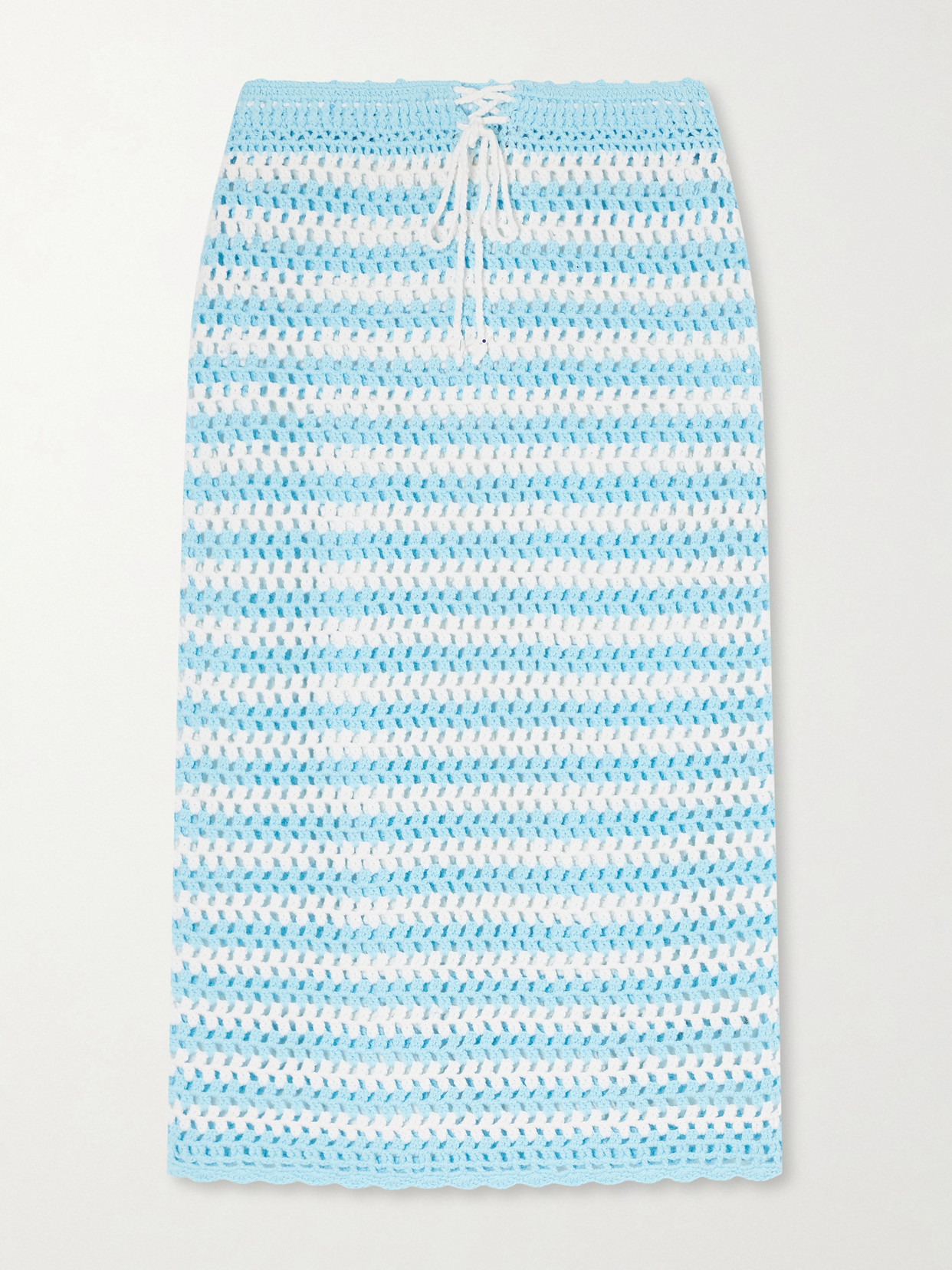 Simkhai Welles Striped Crocheted Cotton Midi Skirt In Blue