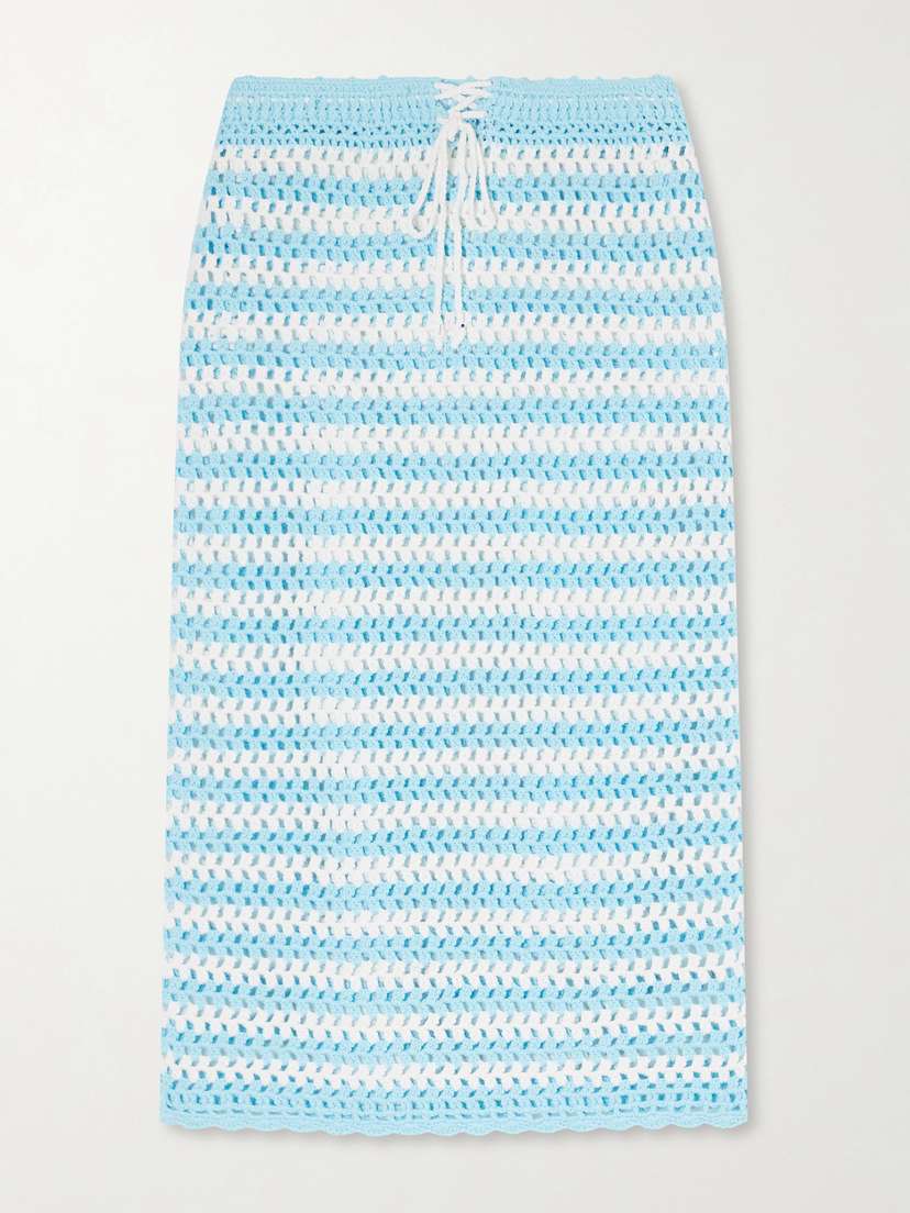 Simkhai Welles Striped Crocheted Cotton Midi Skirt
