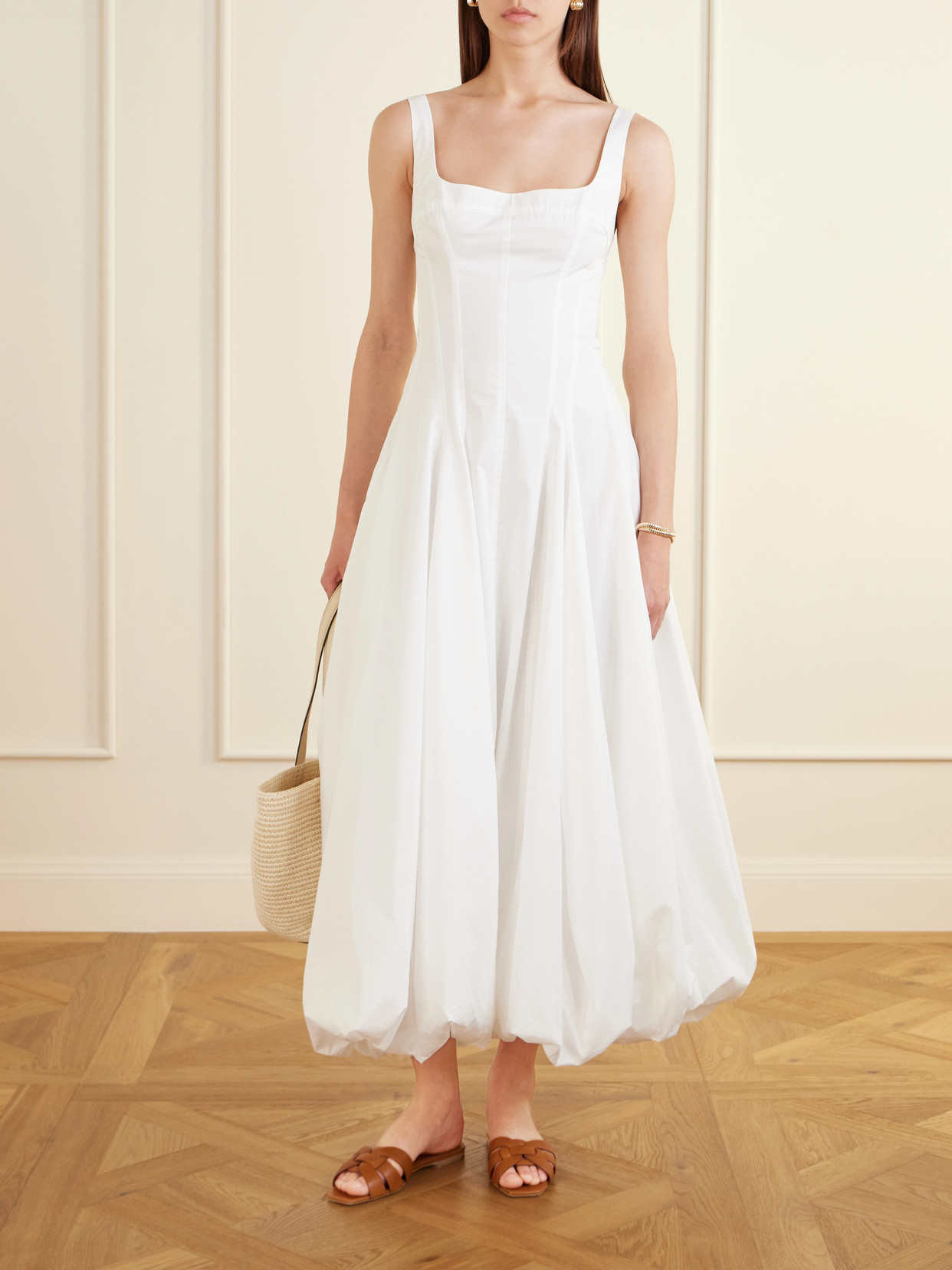Simkhai Women's Hally Cotton Poplin Gathered Bubble Midi Dress In White