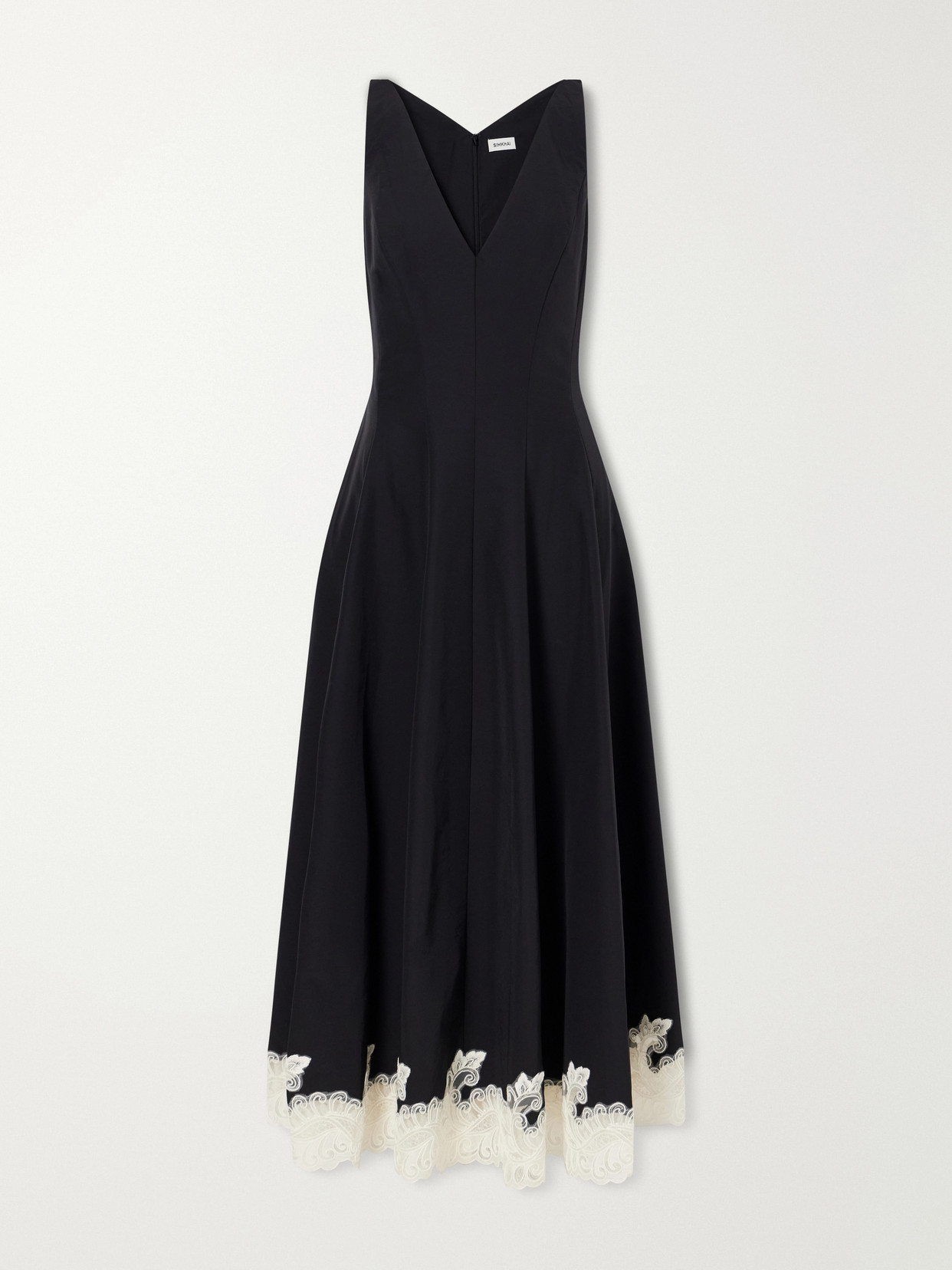 Simkhai Mira Lace-trimmed Cotton-blend Faille Maxi Dress In Black