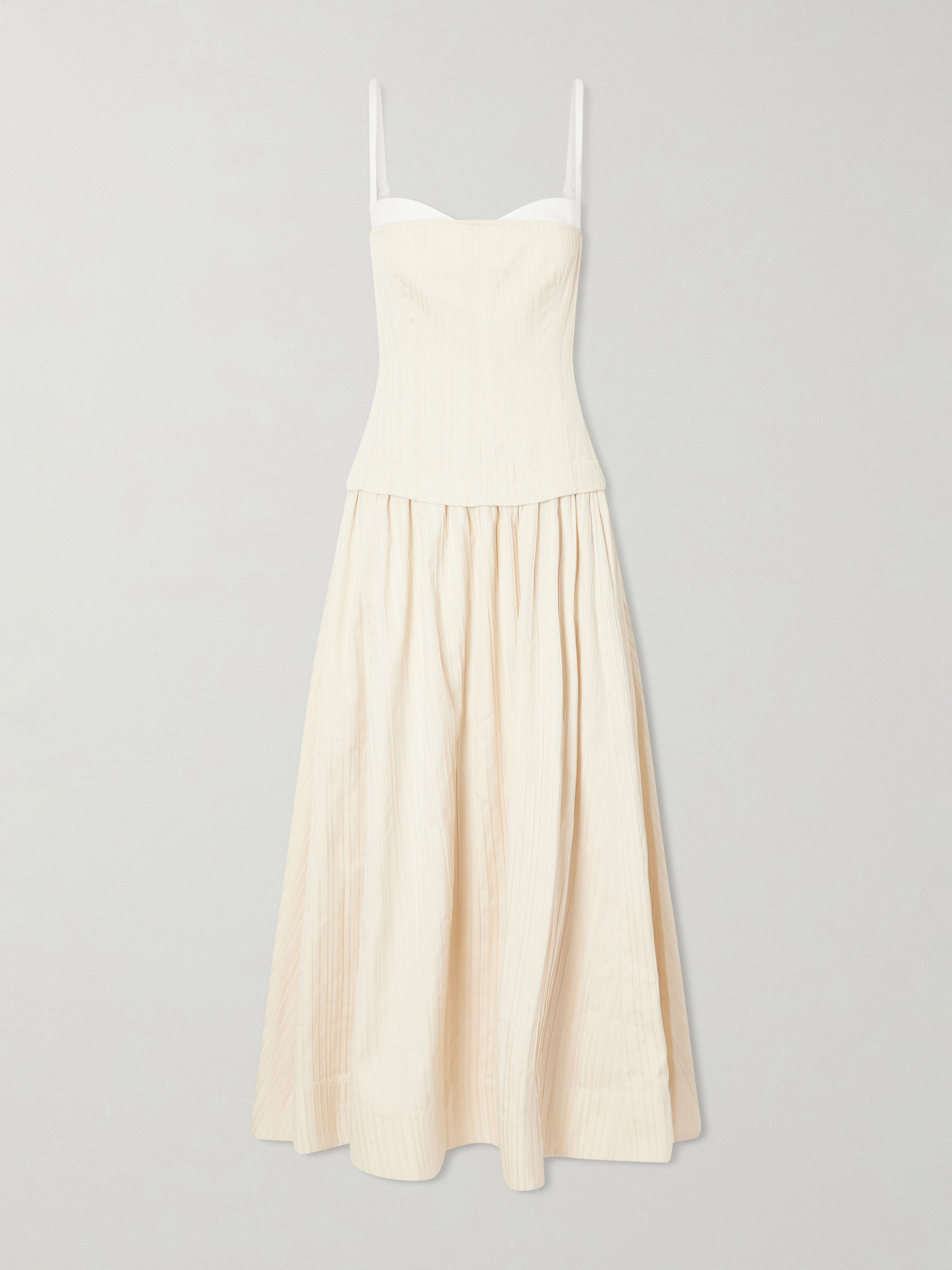 Simkhai Quinlin Striped Satin Bustier Midi Dress In White