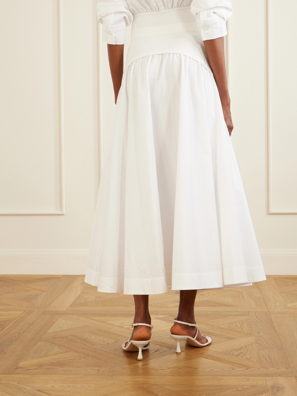 Ovie Pleated Ribbed Cotton-Poplin Midi