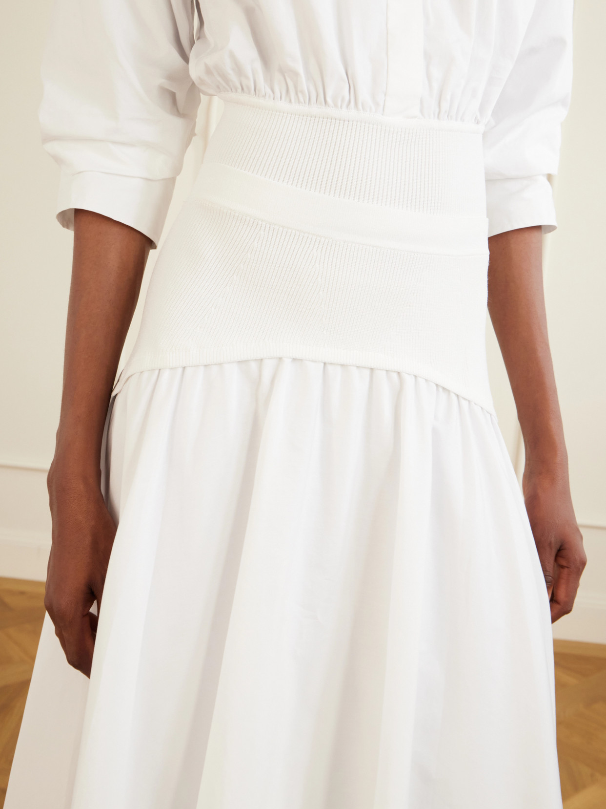 Ovie Pleated Ribbed Cotton-Poplin Midi