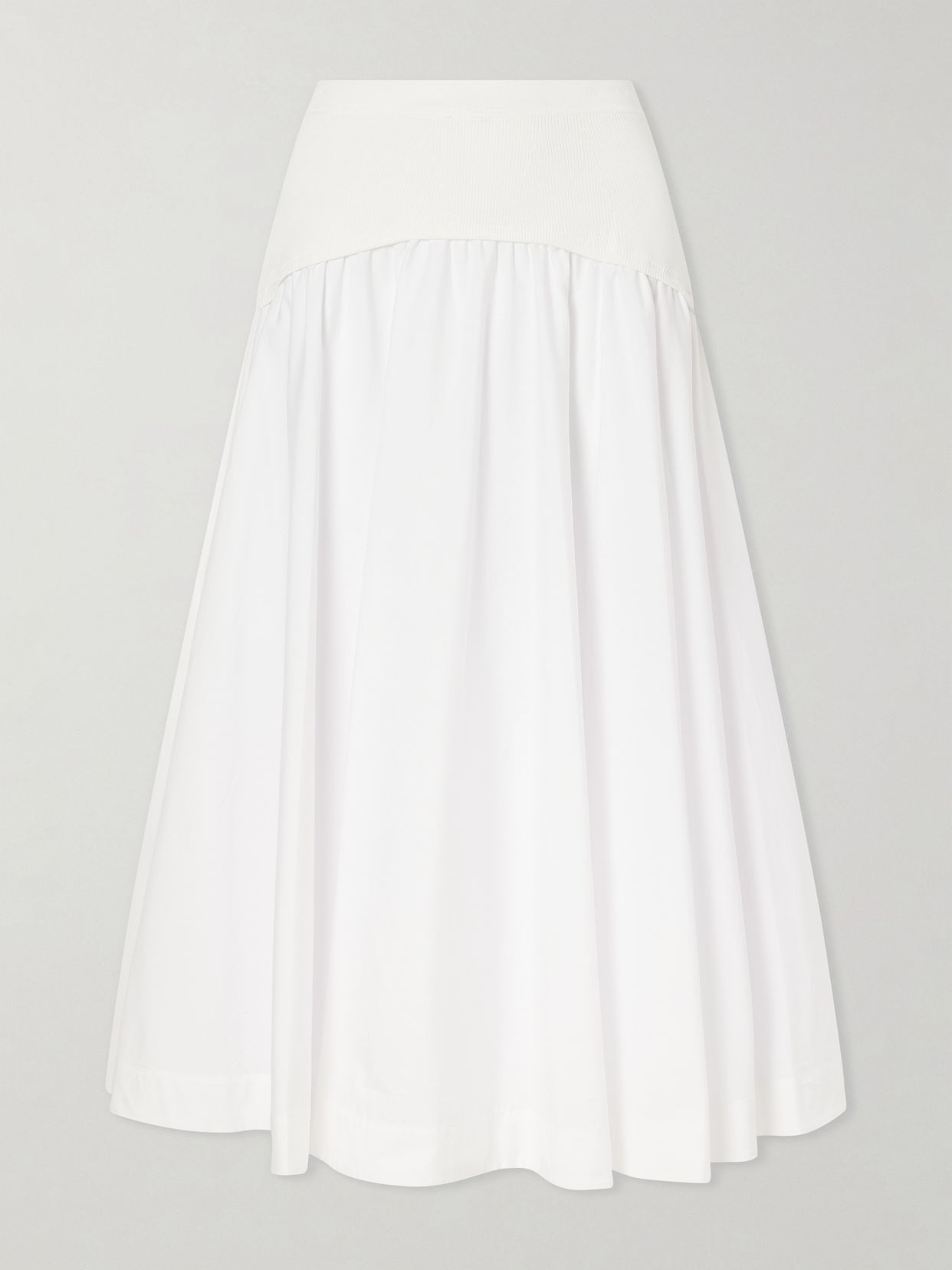 ovie pleated ribbed cotton poplin midi skirt