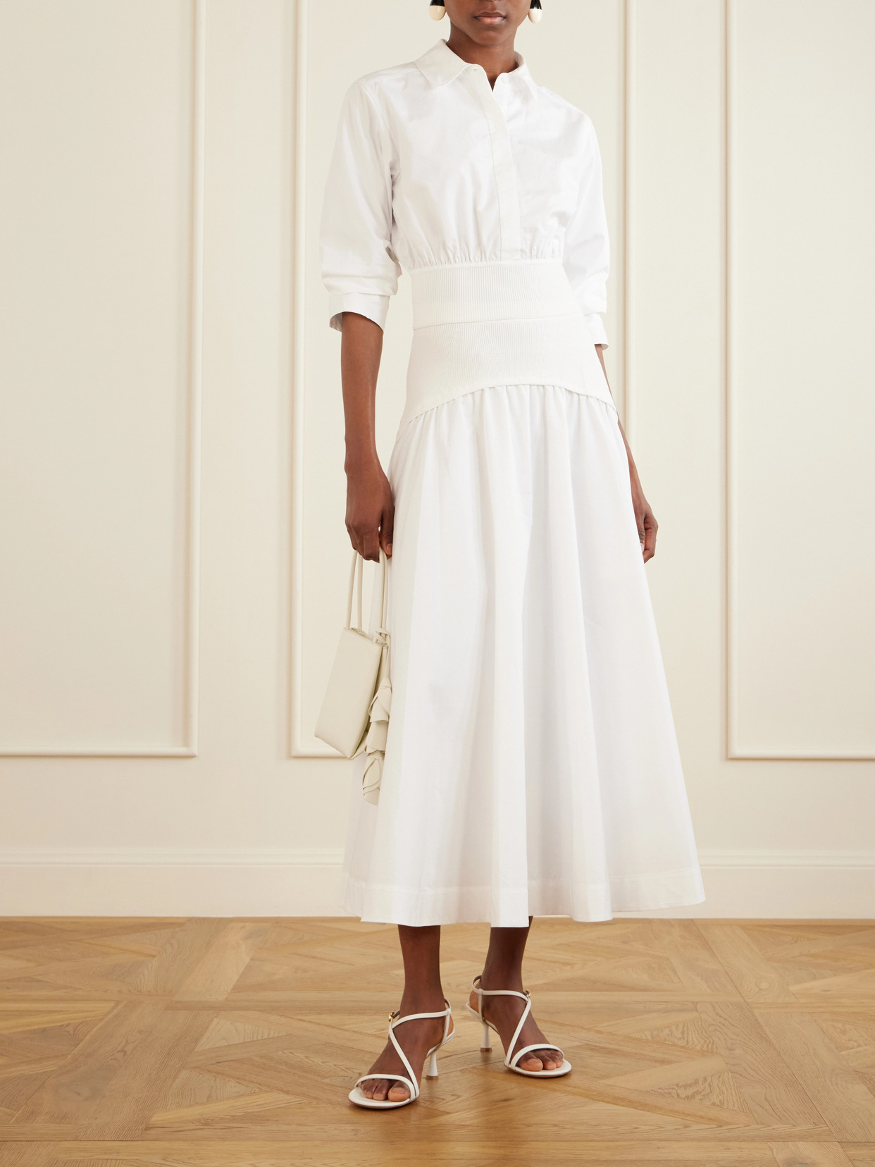 Ovie Pleated Ribbed Cotton-Poplin Midi
