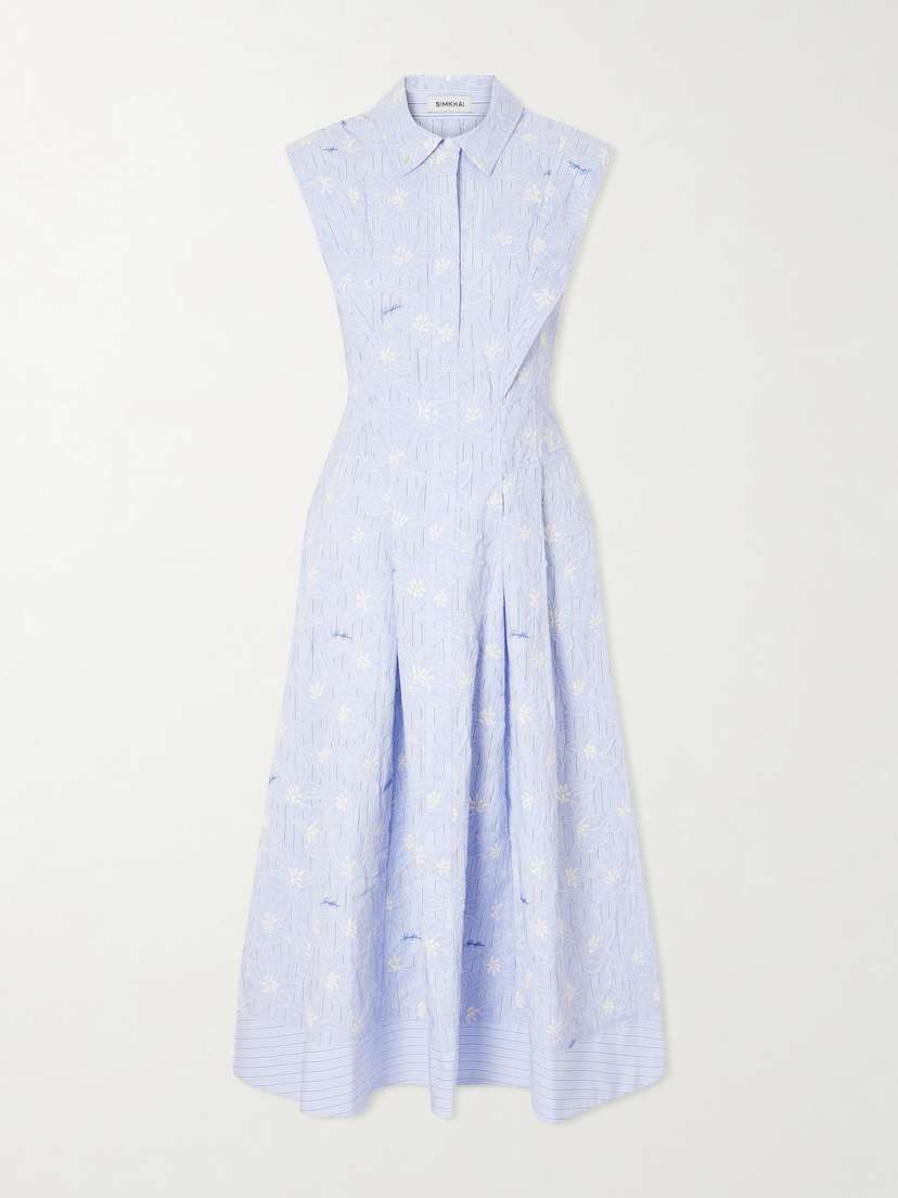 Simkhai Neri Embroidered Striped Cotton-poplin Midi Dress | Thumbnail 5