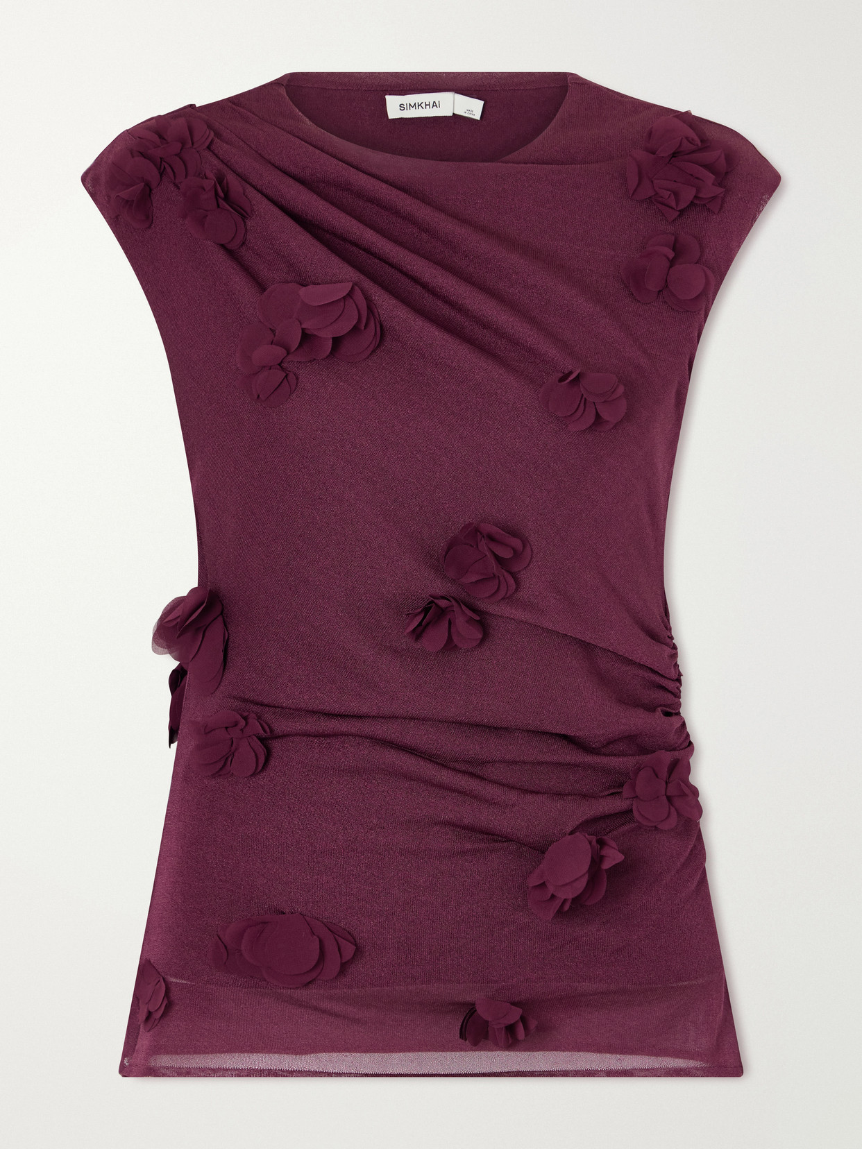 Simkhai Tessa Appliquéd Tulle Blouse In Burgundy