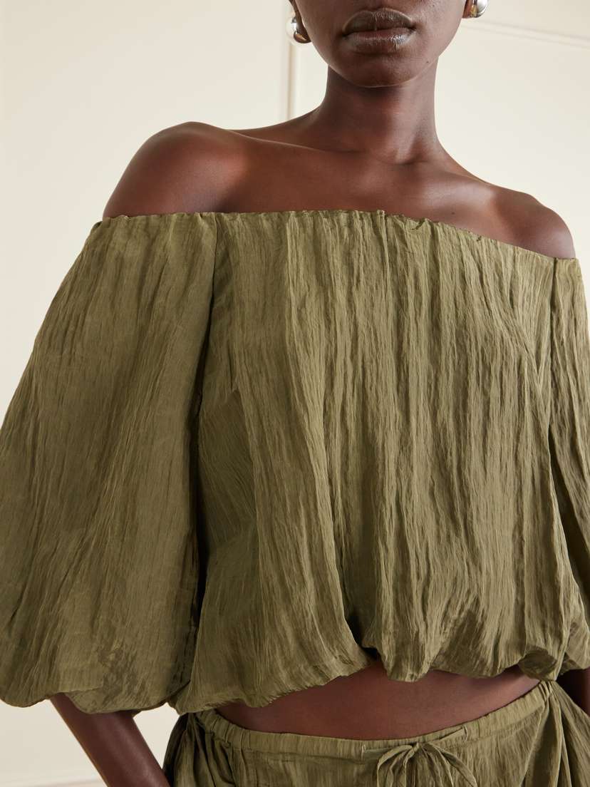 Simkhai Anni Cropped Gathered Crepon Blouse | Thumbnail 5