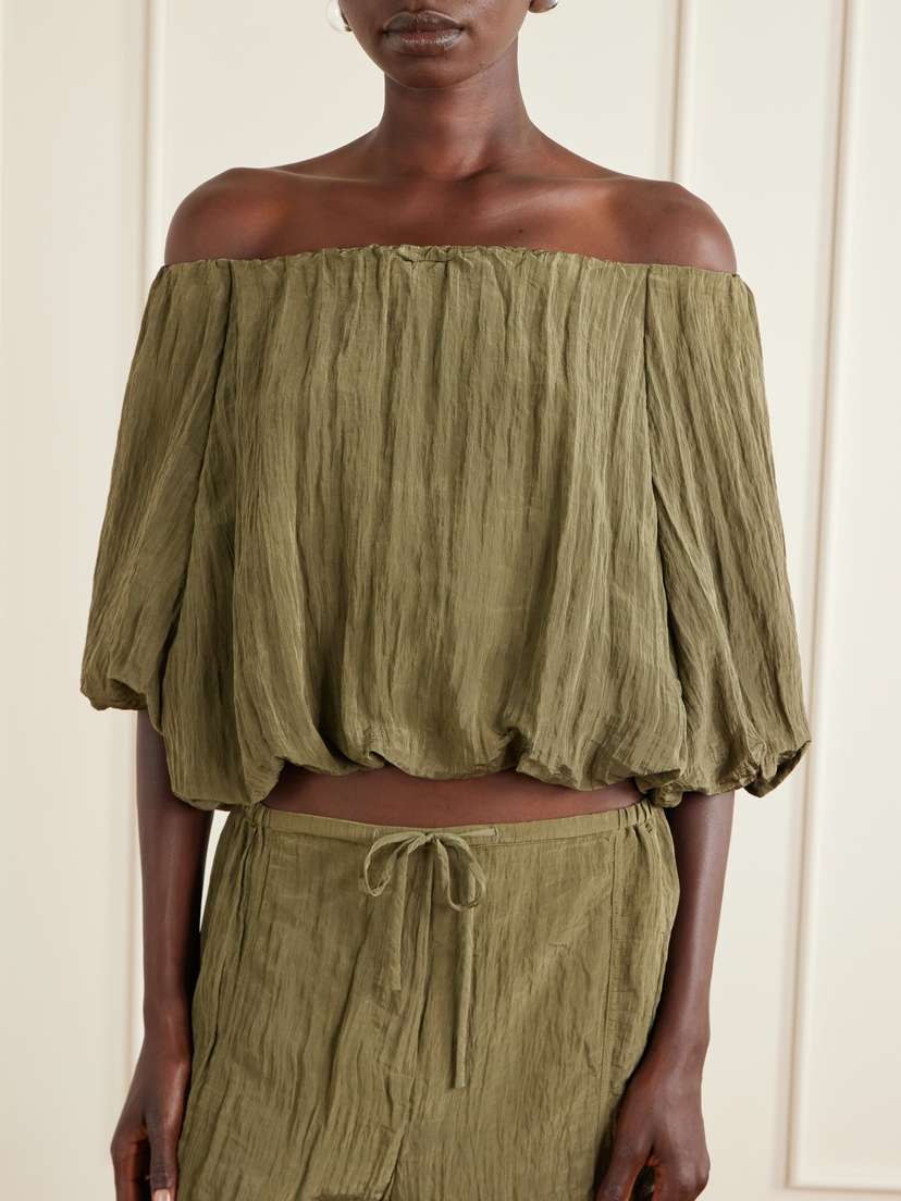 Simkhai Anni Cropped Gathered Crepon Blouse | Thumbnail 3
