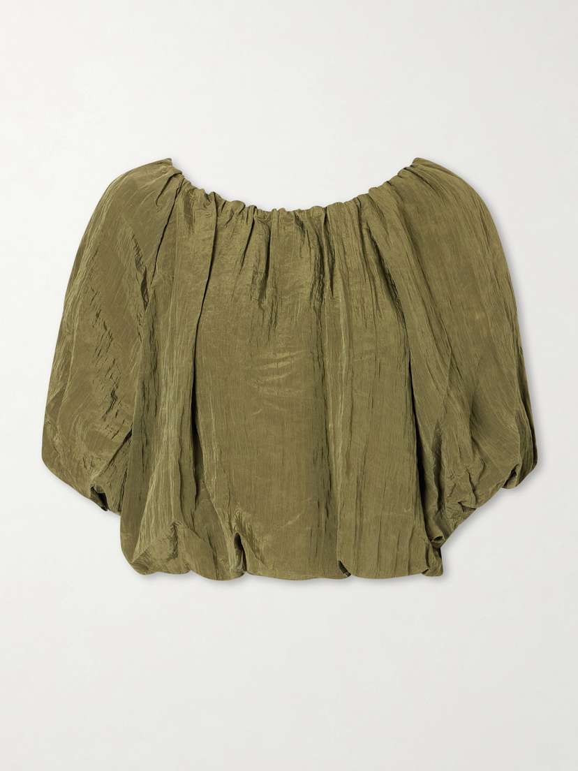Simkhai Anni Cropped Gathered Crepon Blouse