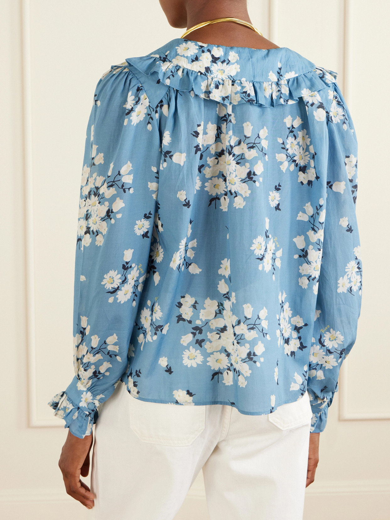 Milia Ruffled Floral-Print Cotton-Blend Voile Blouse