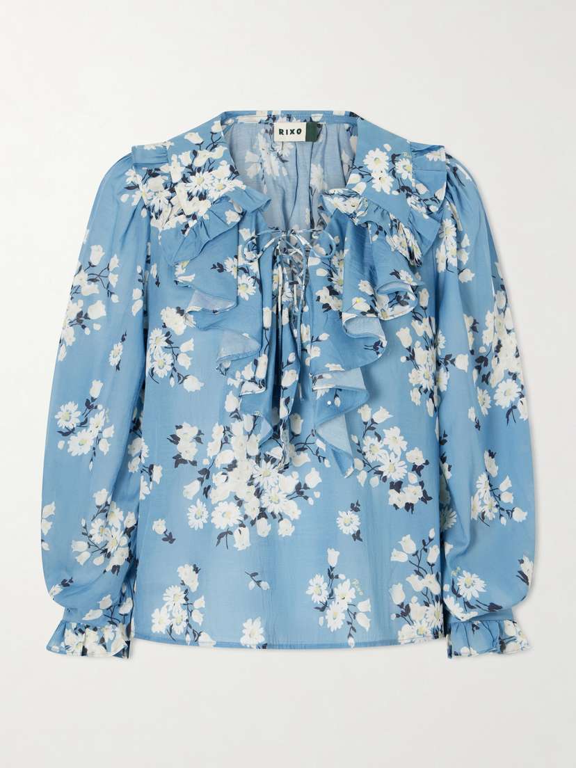 Rixo Milia Ruffled Floral-print Cotton-blend Voile Blouse