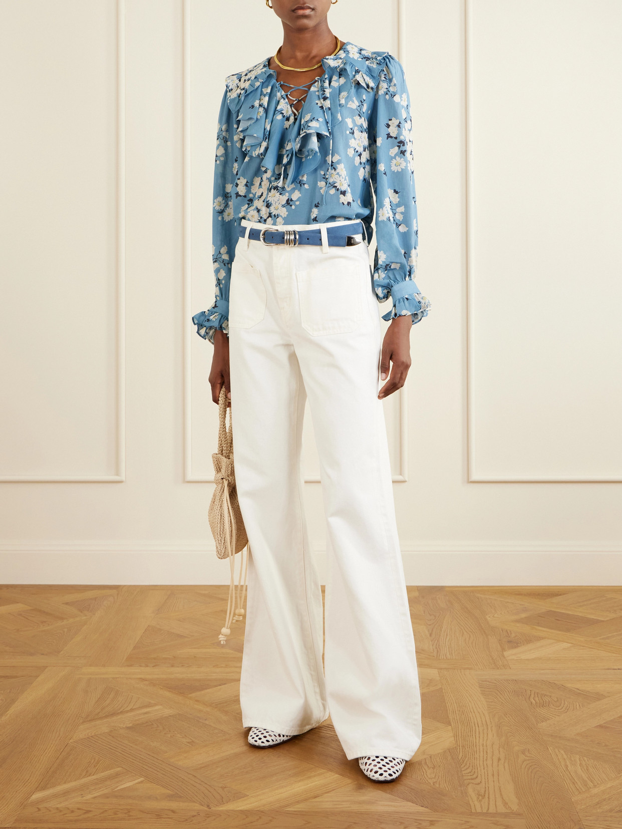 Milia Ruffled Floral-Print Cotton-Blend Voile Blouse