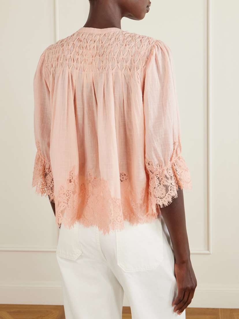 Rixo Erika Shirred Lace-trimmed Cotton-voile Blouse | Thumbnail 4 Rixo Erika Shirred Lace-trimmed Cotton-voile Blouse | Thumbnail 4