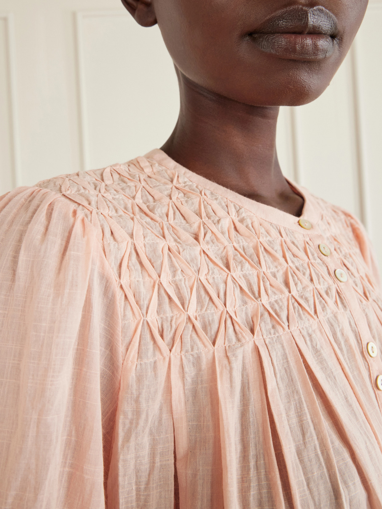 Erika Shirred Lace-Trimmed Cotton-Voile Blouse