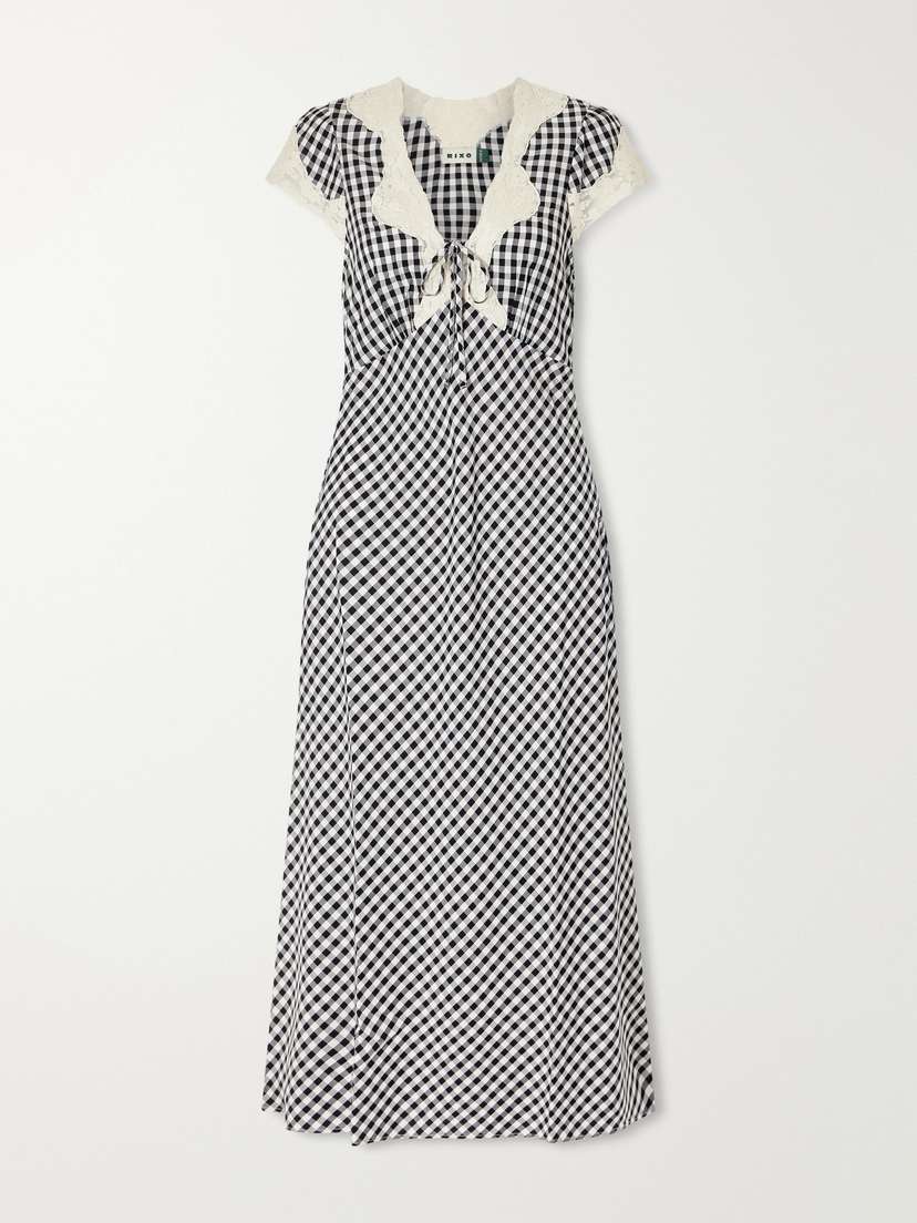 Rixo Amari Bow-detailed Lace-trimmed Checked Woven Midi Dress | Thumbnail 5 Rixo Amari Bow-detailed Lace-trimmed Checked Woven Midi Dress | Thumbnail 5