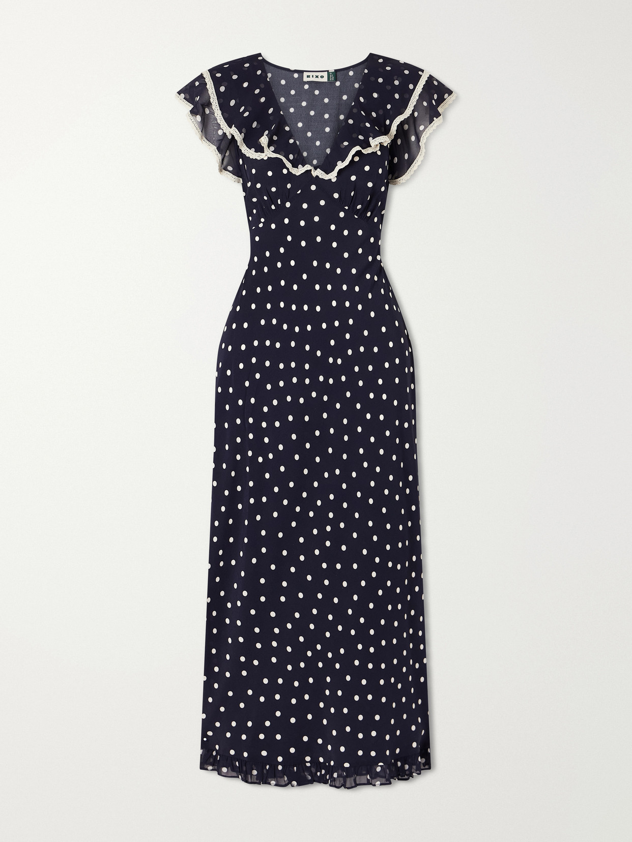 RIXO - Bethea Crochet-trimmed Polka-dot Crepe Midi Dress - Blue