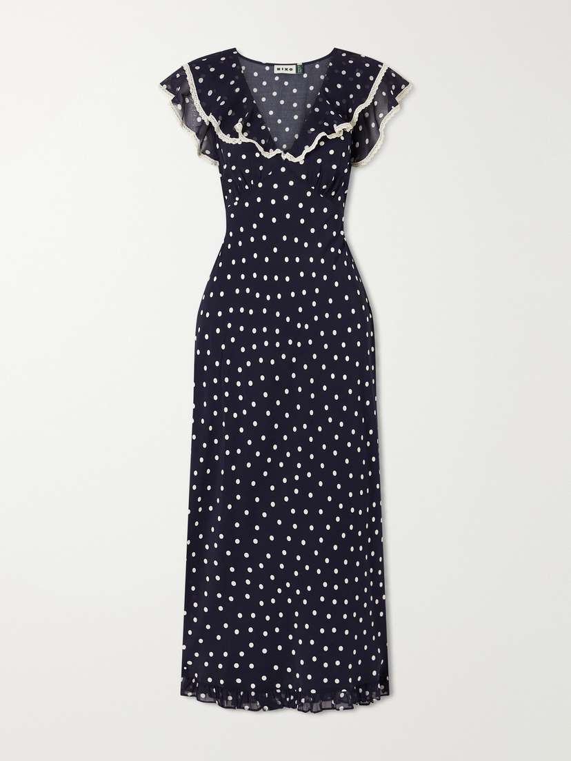 Rixo Bethea Crochet-trimmed Polka-dot Crepe Midi Dress | Thumbnail 5 Rixo Bethea Crochet-trimmed Polka-dot Crepe Midi Dress | Thumbnail 5